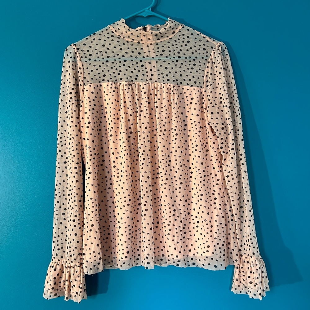 Long sleeve mesh ruffle blouse